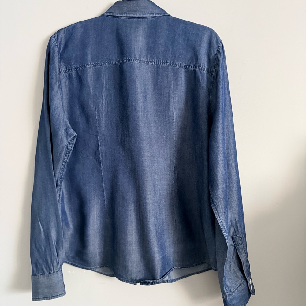 Tommy Hilfiger Indigo ruffle button down shirt - Picture 2 of 5